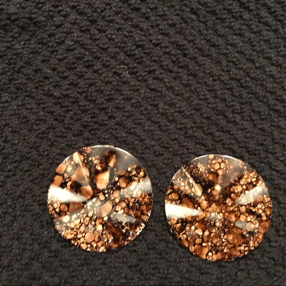 Vintage 80's Enamel Tie-Dyed Wavy Earrings Retro - Picture 3 of 7